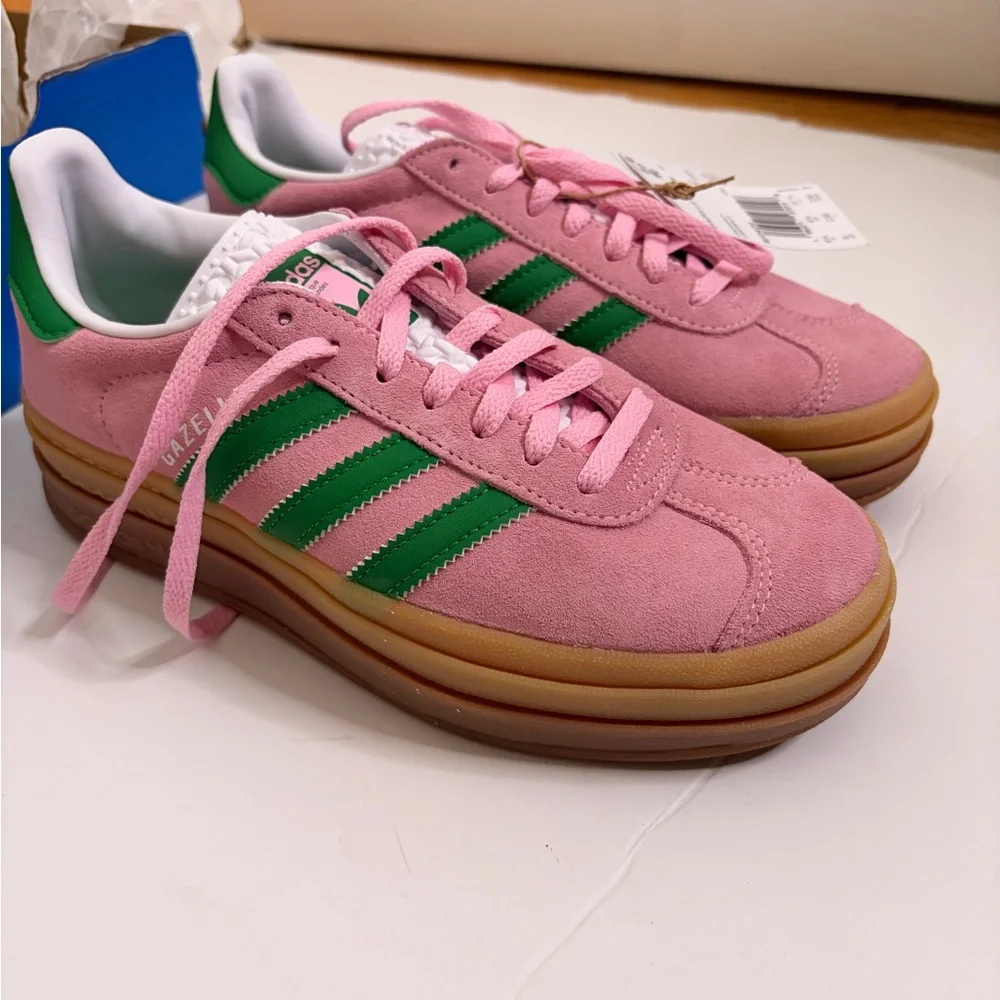 adidas Gazelle Bold Sneakers in Pink Suede with Green Stripes - Size 6 - Picture 6 of 15